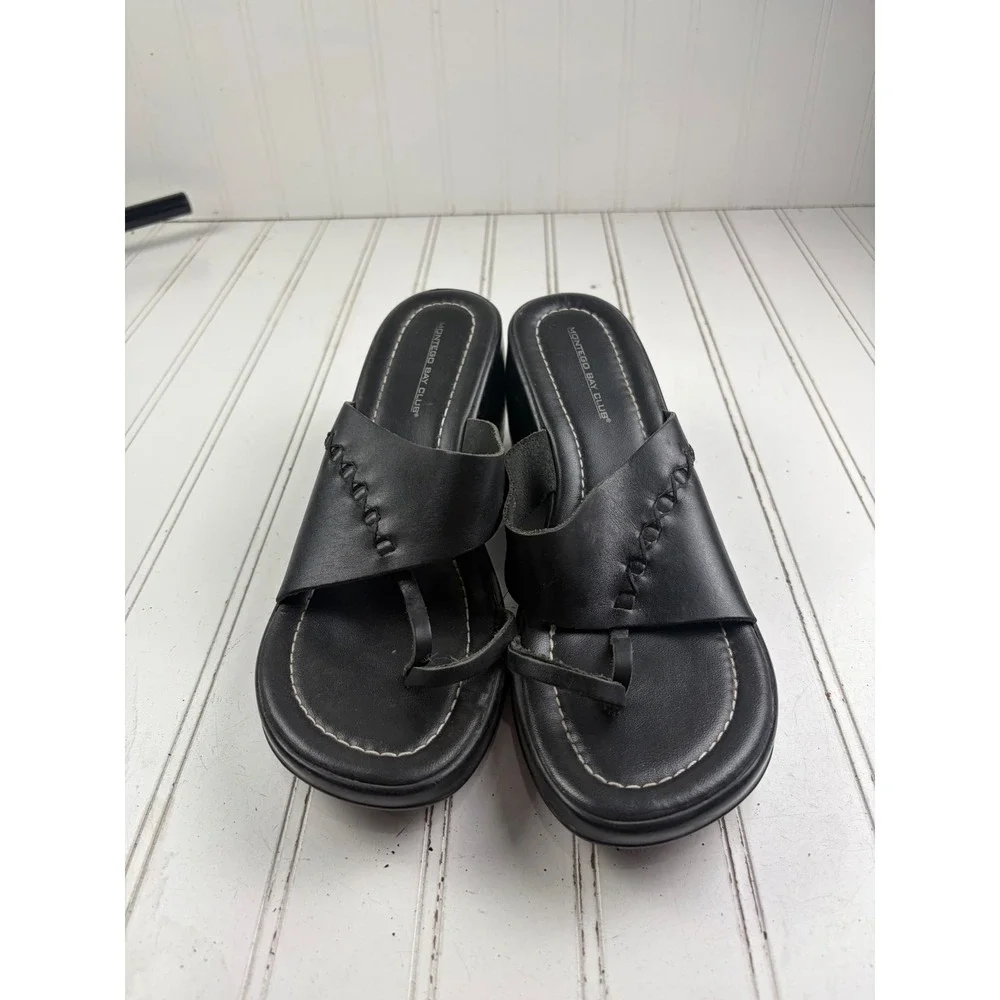 Montego Bay Club Vintage Y2K Black Leather Platform Sandals Women's Size 9.5